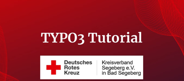 "TYPO3 Tutorial" auf rotem Hintergund.