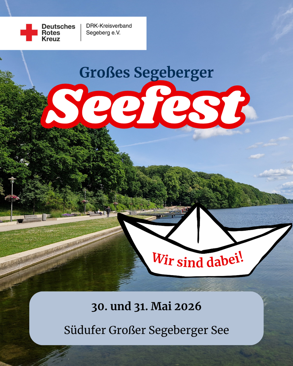 Foto des Segeberger Sees, "Großes Segeberger Seefest. Wir sind dabei! 30. & 31. Mai".