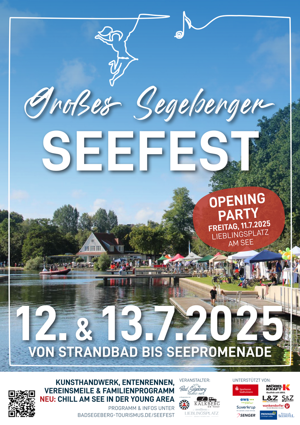 Plakat zum großen Segeberger Seefest am 12&13.07.2025. "Opening Party Freitag, 11.07.2025".