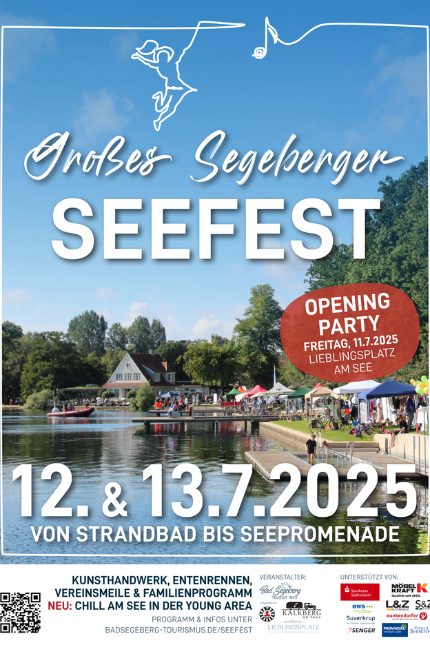 Plakat zum großen Segeberger Seefest am 12&13.07.2025. "Opening Party Freitag, 11.07.2025".