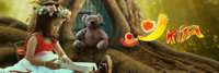 Teddy Bär und das Logo der DRK Kita Märchenwald.