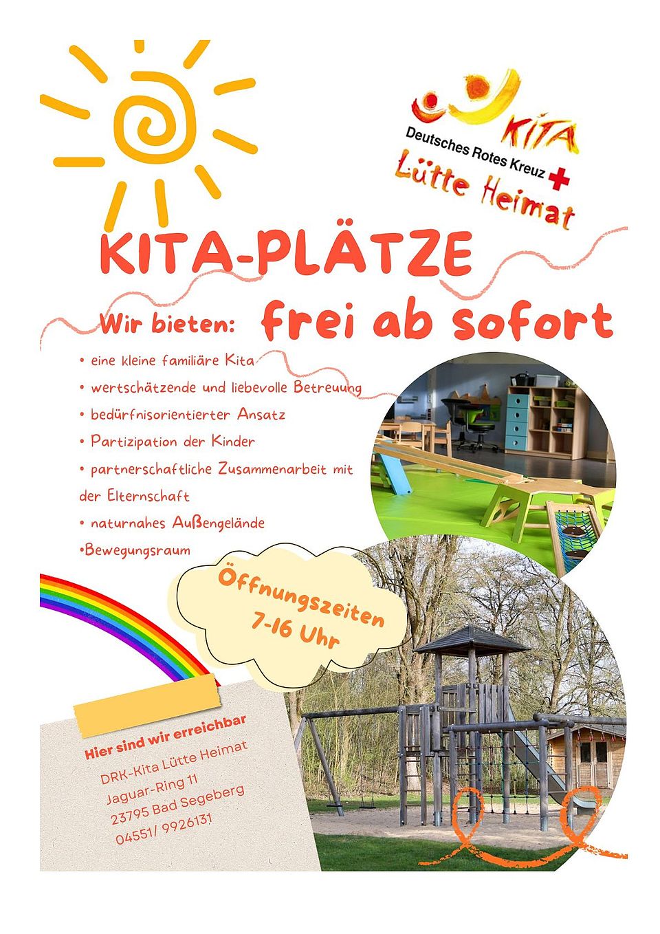 "Kitaplätze frei ab sofort in der Kita Lütte Heimat in Bad Segeberg".